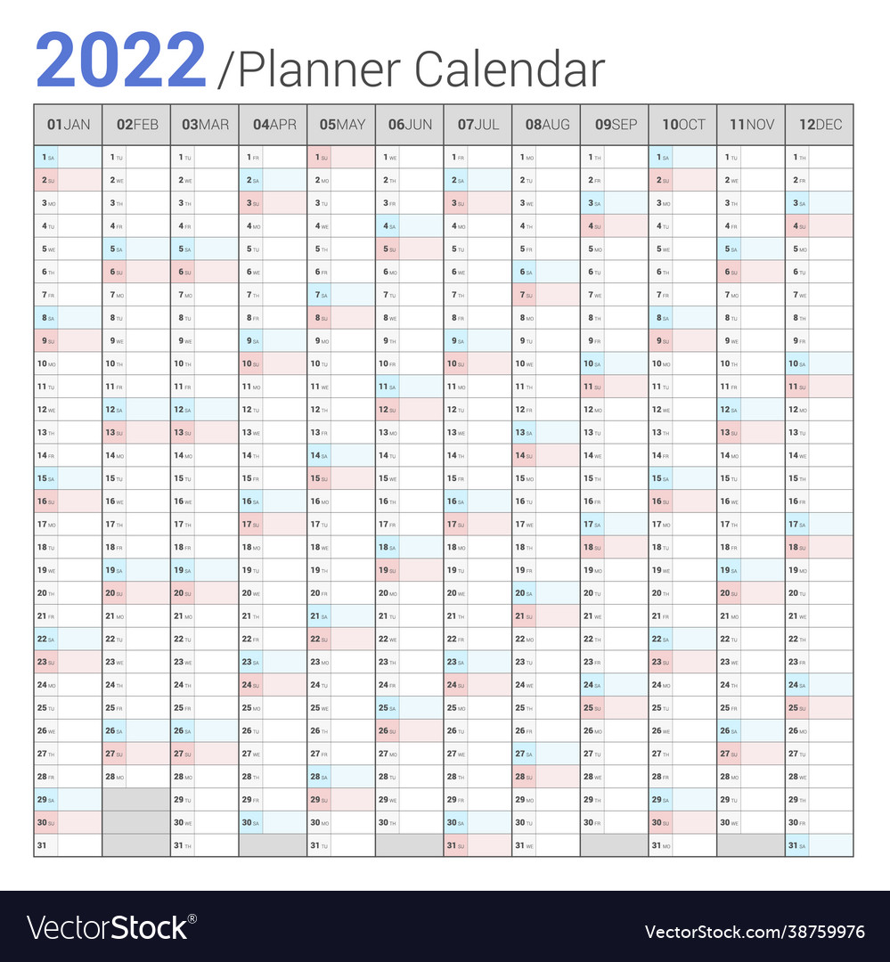 Calendar 2022 planner simple vertical style Vector Image