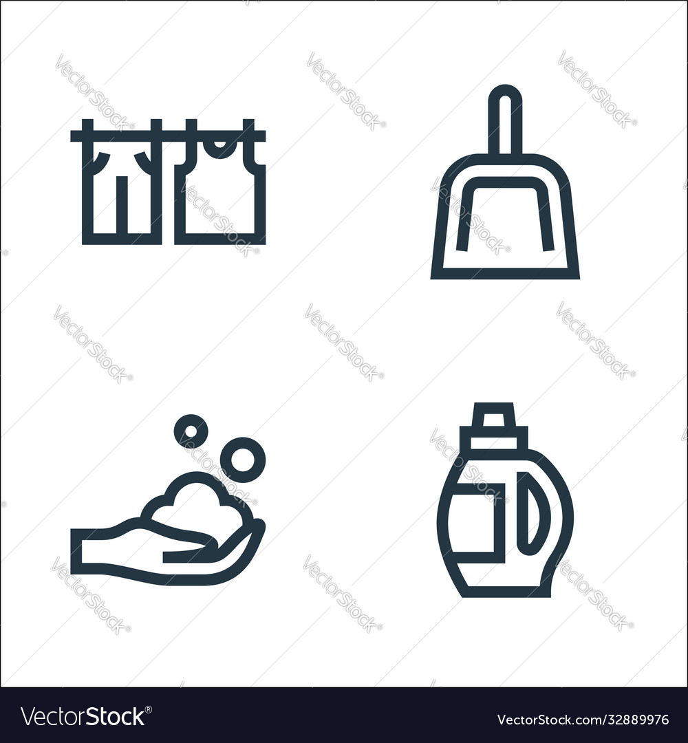Cleaning line icons linear set quality vector image Cleaning line icons linear set quality