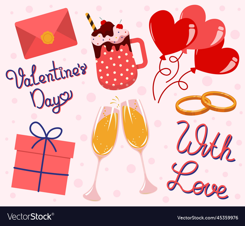 Collection of design elements for valentines day