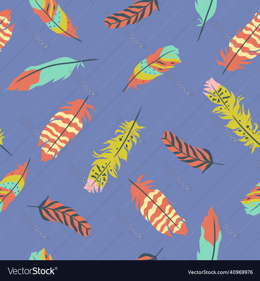 Feathers seamless pattern in boho style image vector image Feathers seamless pattern in boho style image