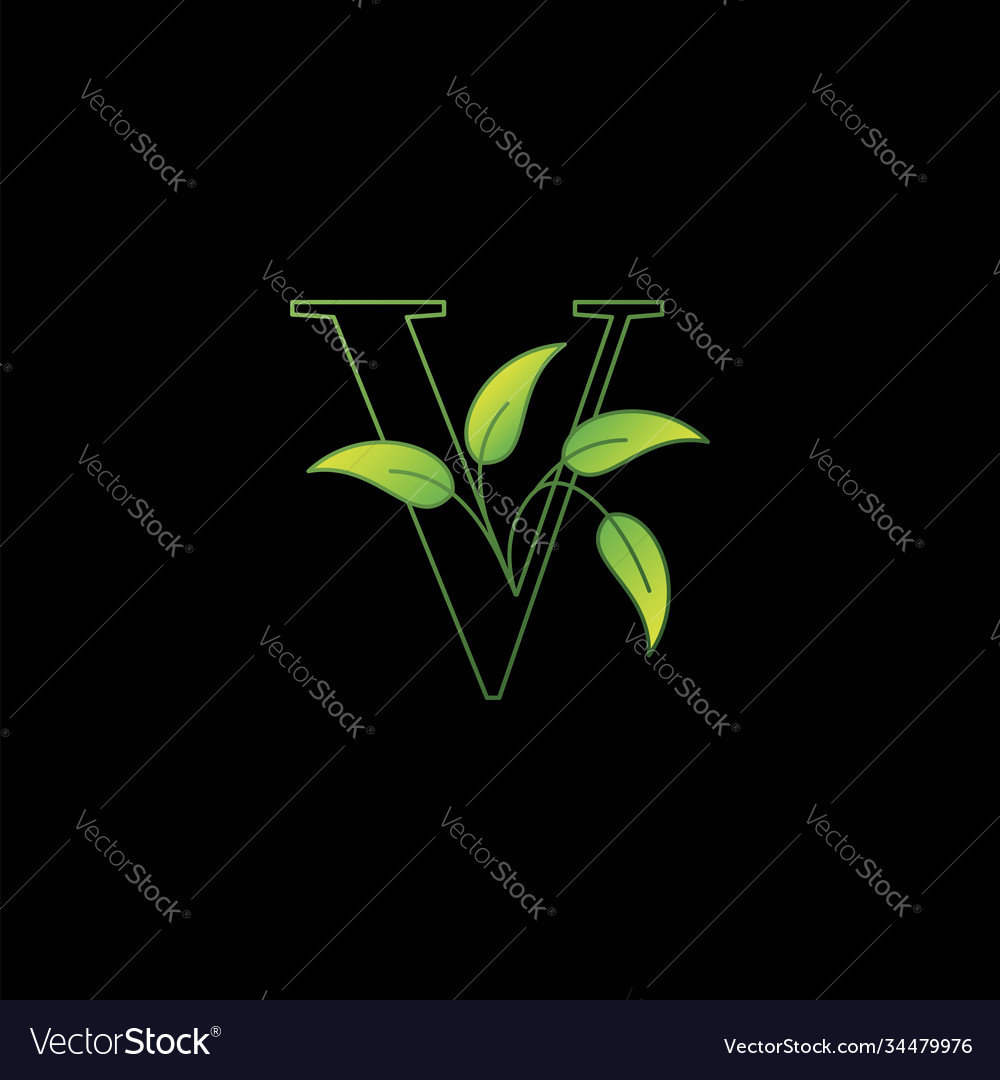 Green nature leaf letter v initial logo icon