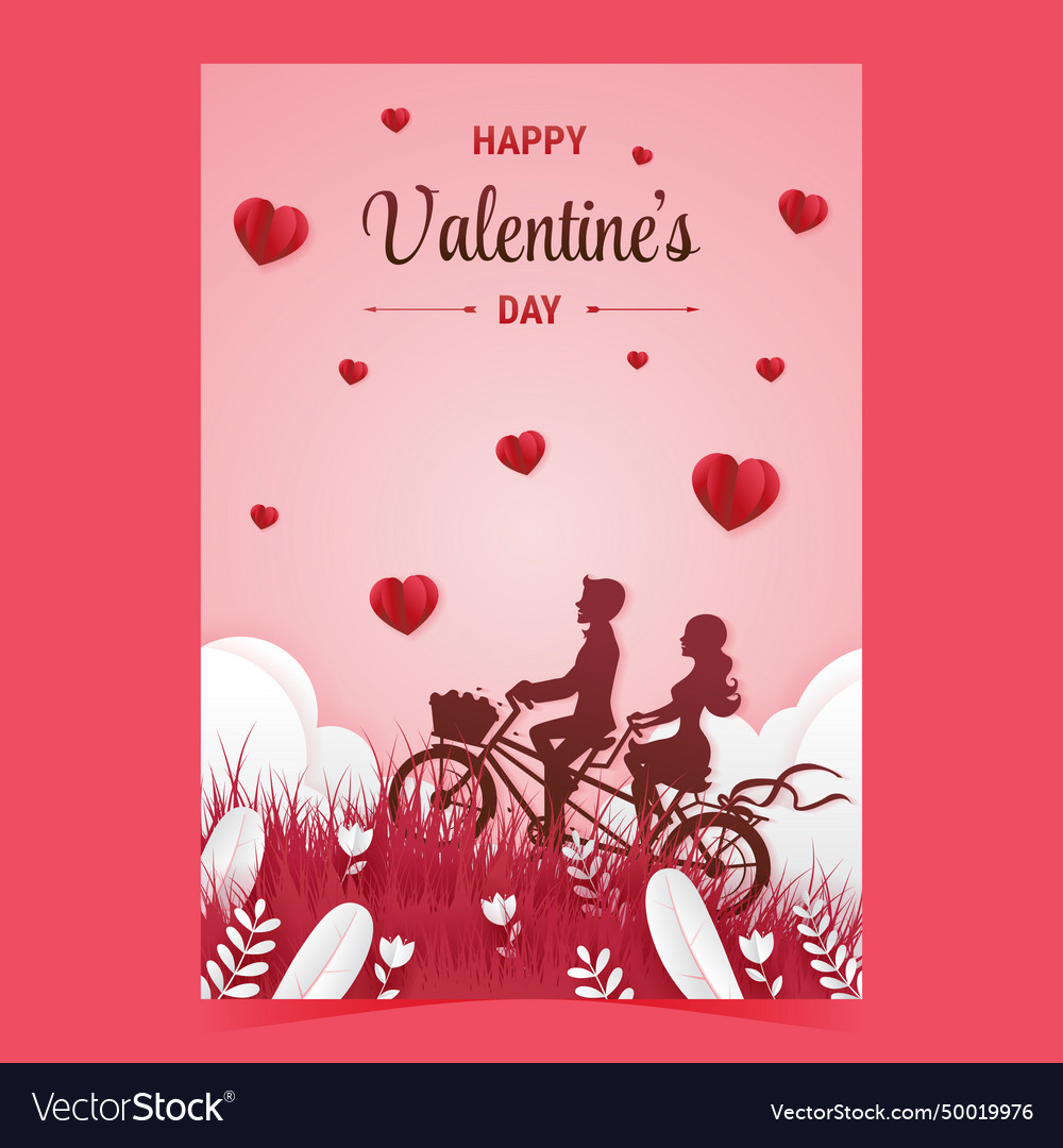 Happy valentines day poster with couple riding