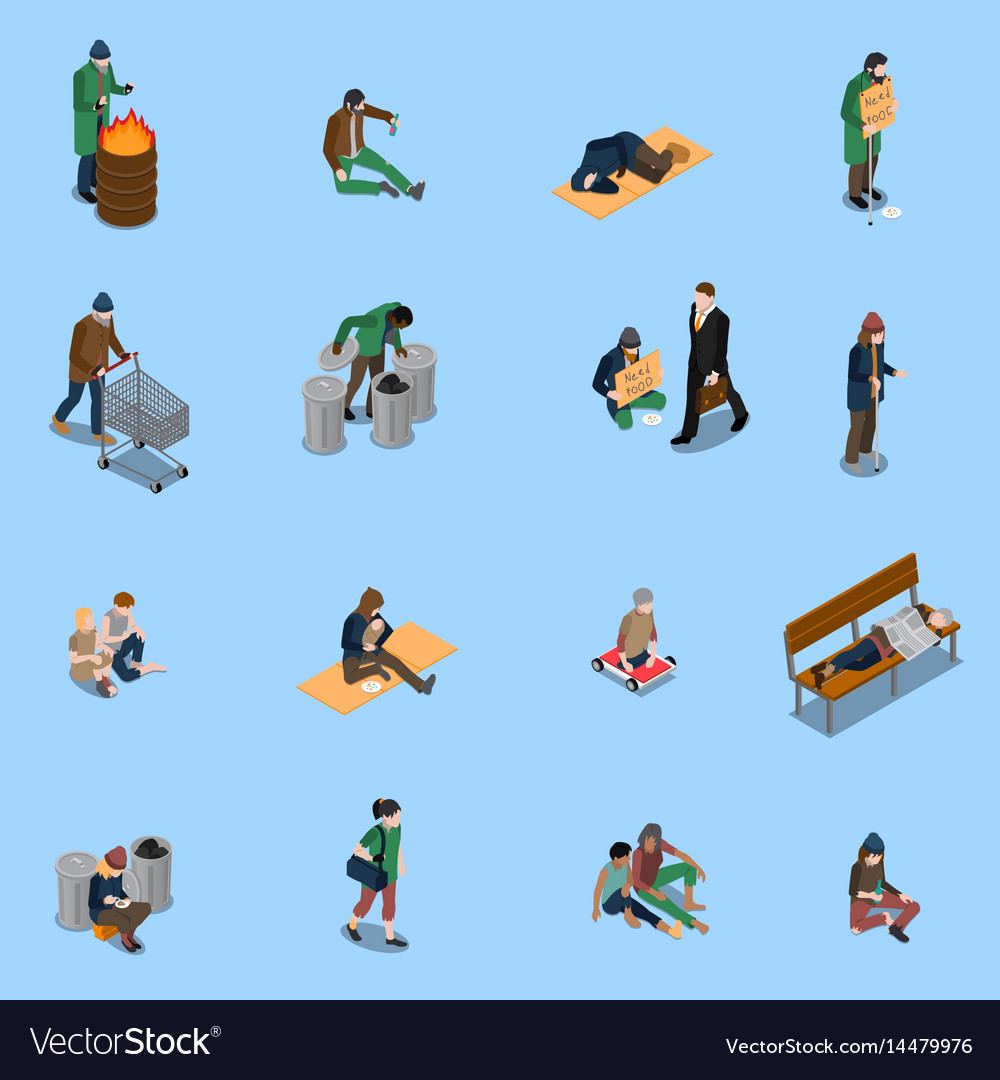 Homeless people isometric set Royalty Free Vector Image