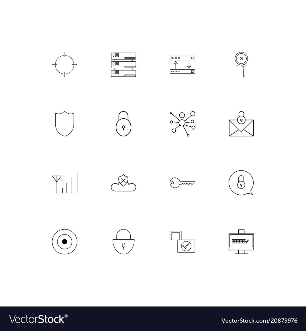 Internet security linear thin icons set outlined
