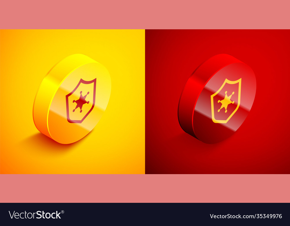 Isometric police badge icon isolated on orange