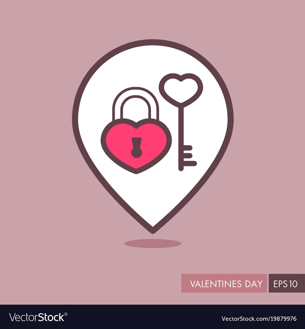 Key and lock in heart shape pin map icon