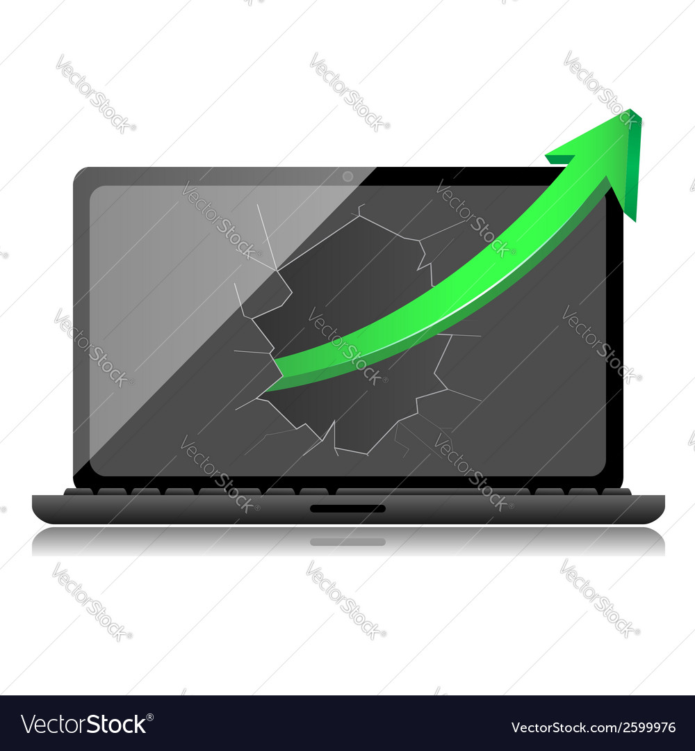 Laptop with success growth green arrow