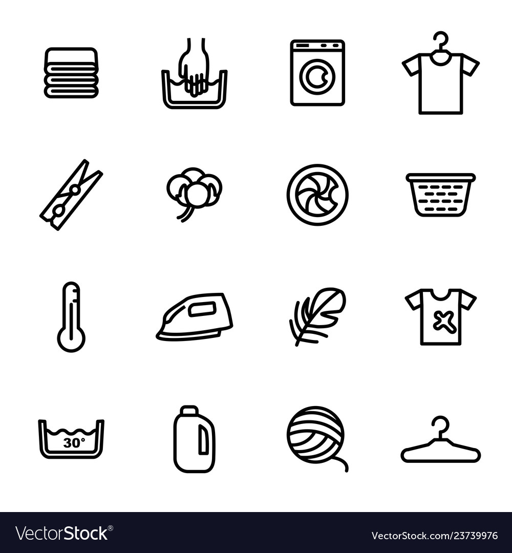 Laundry signs black thin line icon set Royalty Free Vector