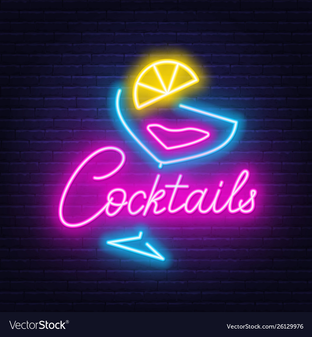 Neon Beschriftung Cocktails und Schild an der Wand