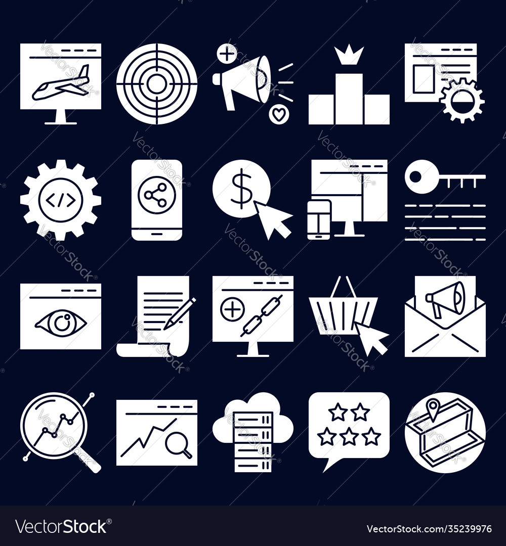 Search engine optimization icon set in simple vector image Search engine optimization icon set in simple