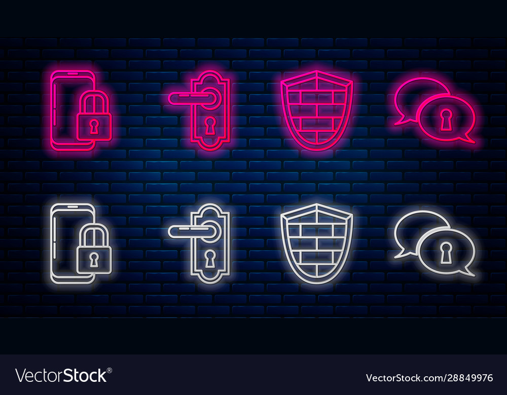 Set line door handle shield with cyber security Vector Image Set line door handle shield with cyber security