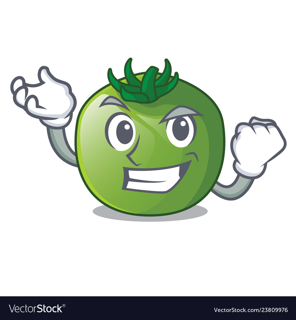 Successful green tomato with the isolated cartoons