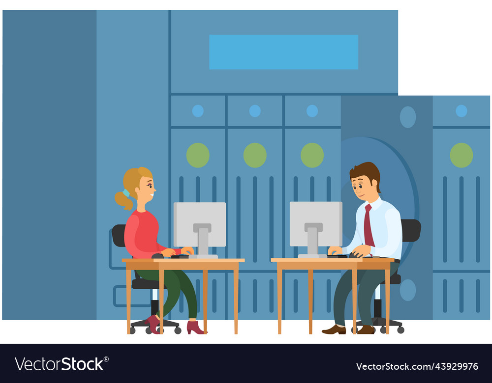 Web hosting and administrators in virtual server vector image Web hosting and administrators in virtual server