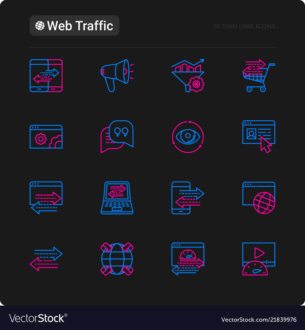 Web traffic thin line icons set