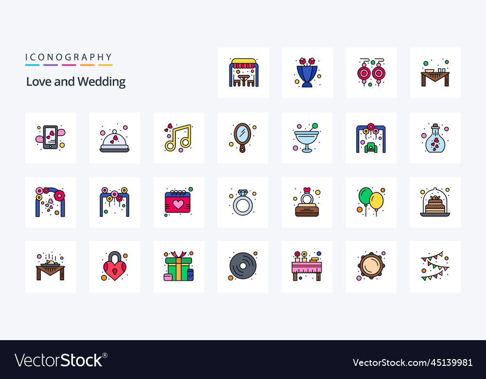 25 wedding line filled style icon pack