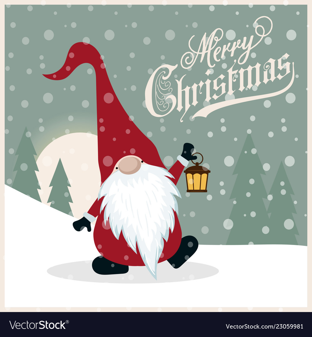 Beautiful retro christmas card with gnome Vector Image