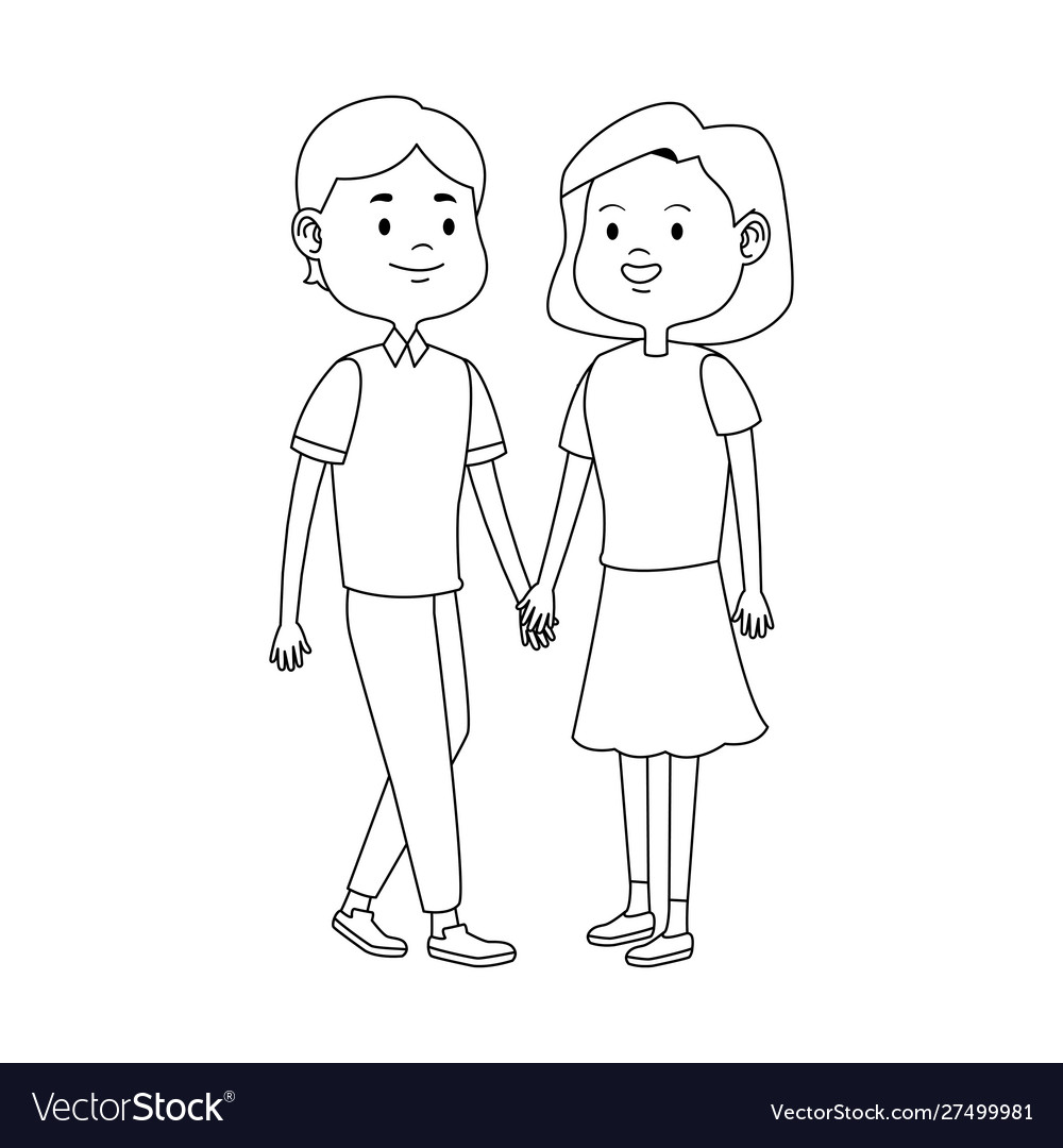 Cartoon happy teen couple icon flat design Vector Image