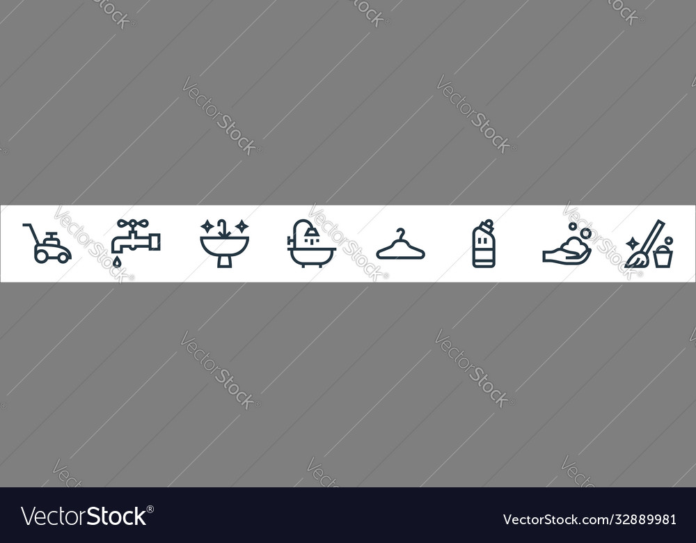 Cleaning line icons linear set quality vector image Cleaning line icons linear set quality