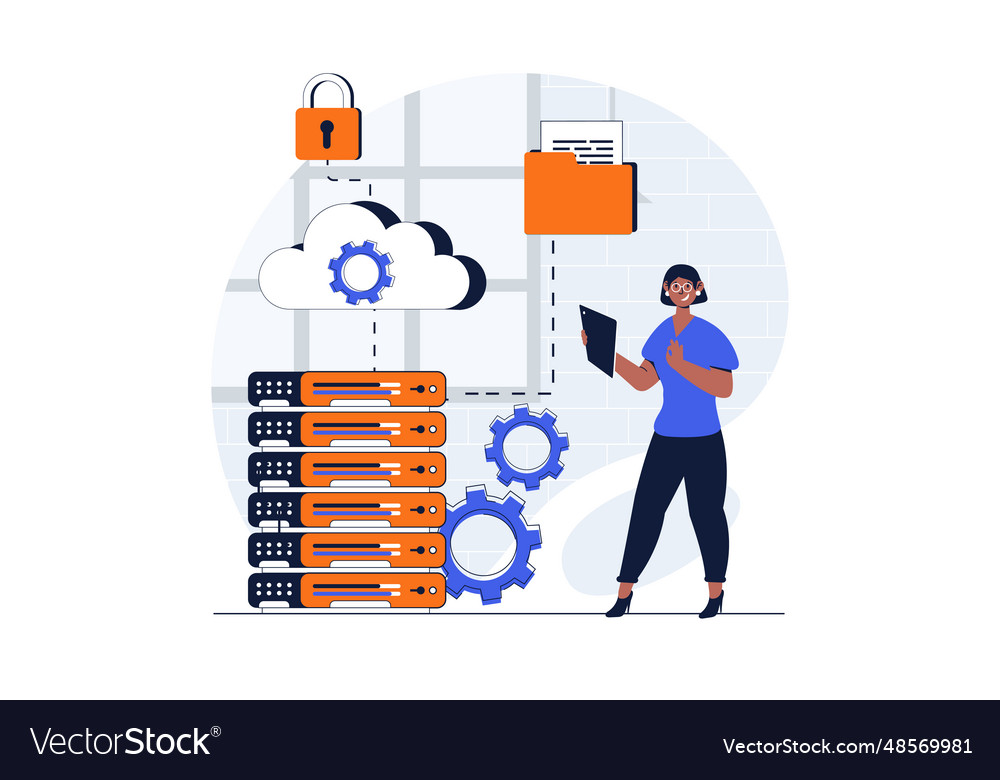 Cloud data center web concept with character