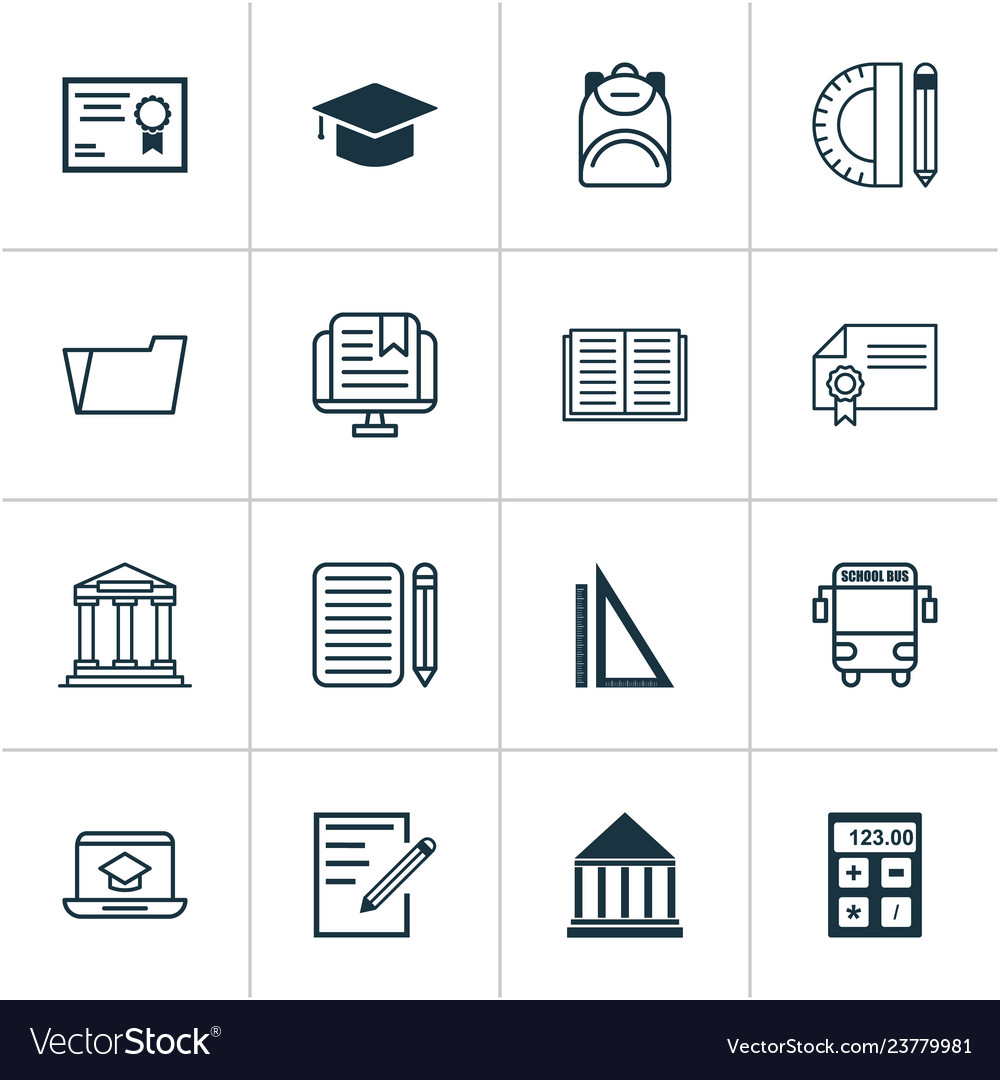 Education icons set with e-learning notebook Vector Image Education icons set with e-learning notebook