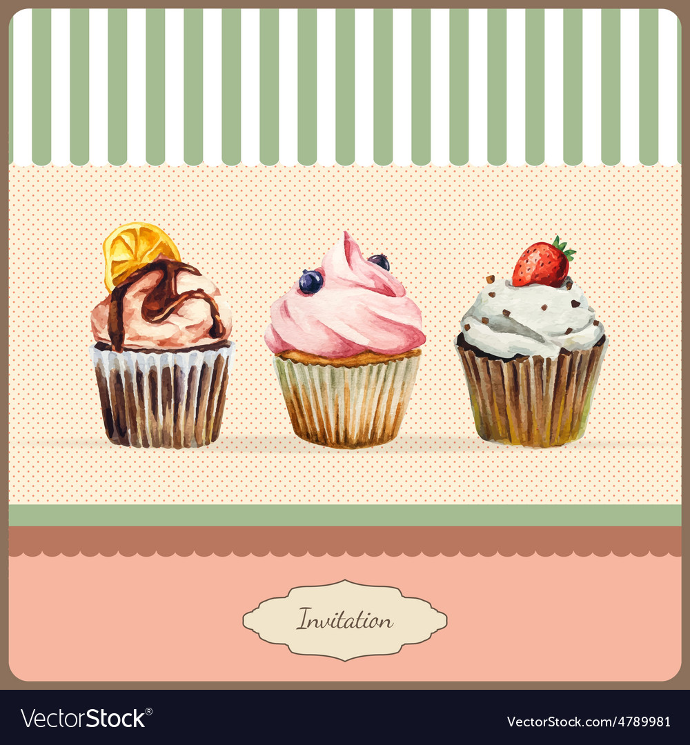 invitation template with watercolor cupcakes vector image cupcake invitation template