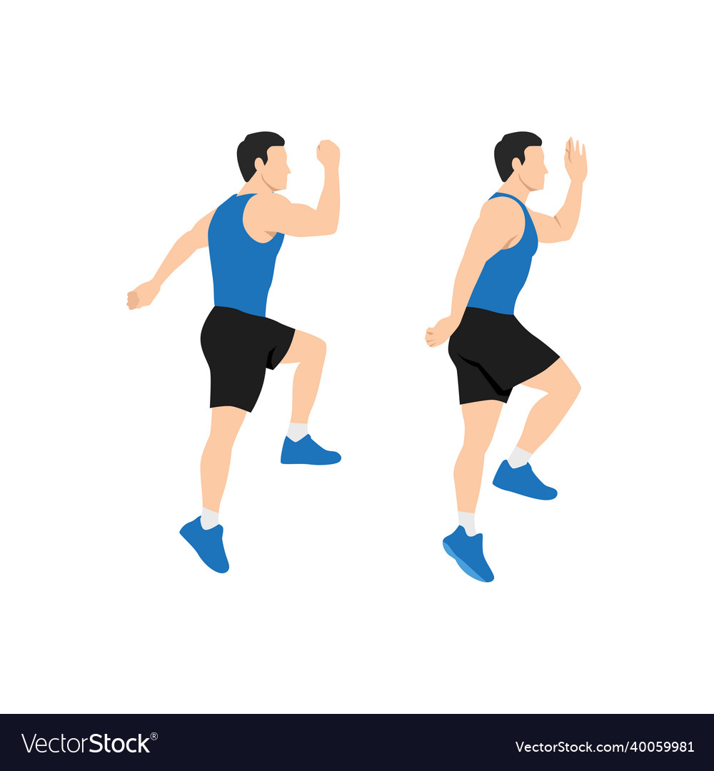 Man doing power skips exercise flat Royalty Free Vector