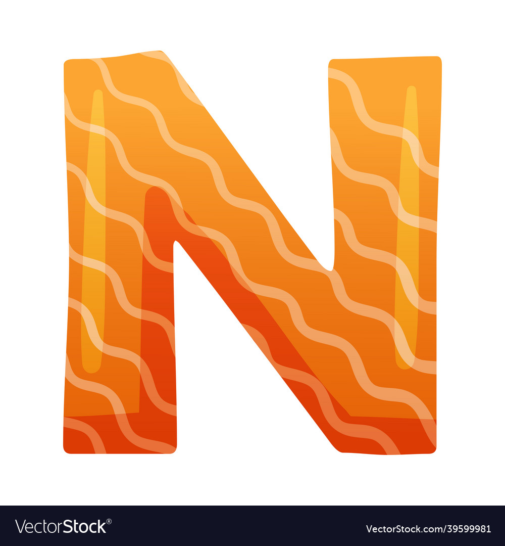 N orange glossy letter cute childish alphabet Vector Image