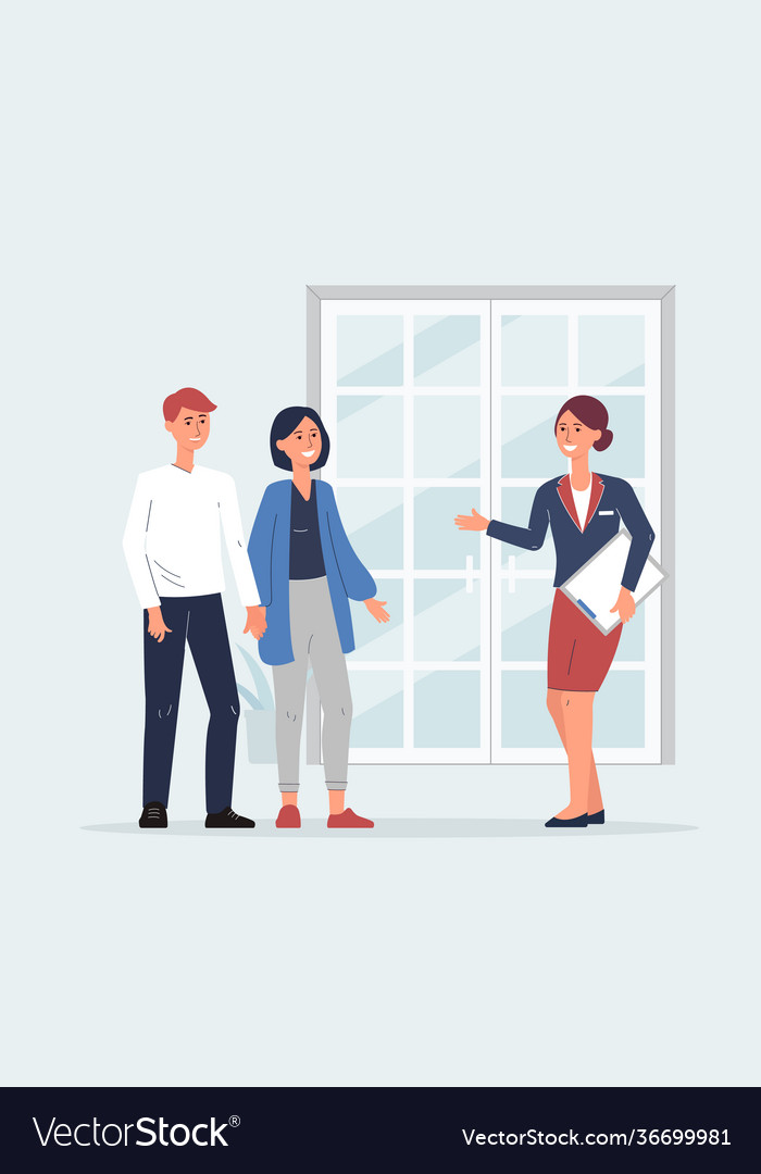 Restaurant hostess greeting client couple Vector Image