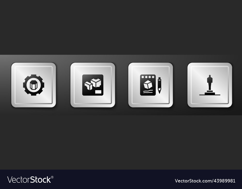 Set 3d printer setting sketch on paper and model vector image Set 3d printer setting sketch on paper and model