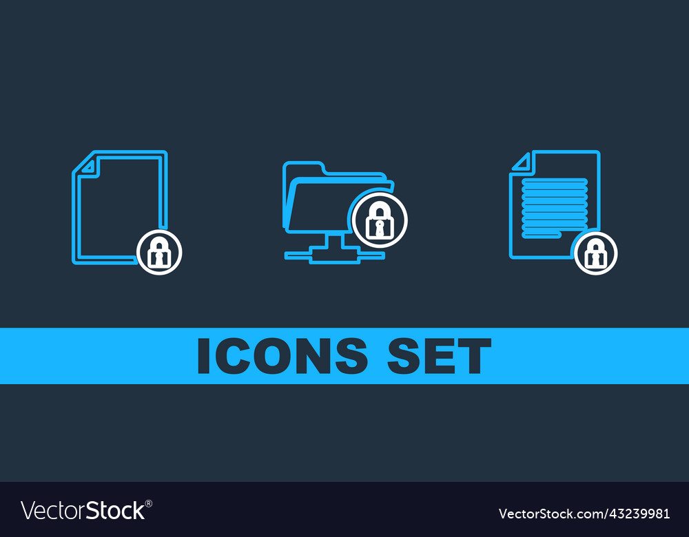 Set line document and lock ftp folder icon vector image Set line document and lock ftp folder icon