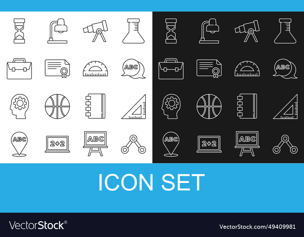 Set line molecule triangular ruler alphabet vector image Set line molecule triangular ruler alphabet