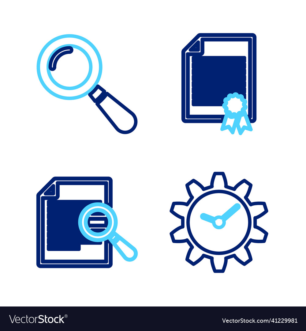 Set line time management document with search vector image Set line time management document with search
