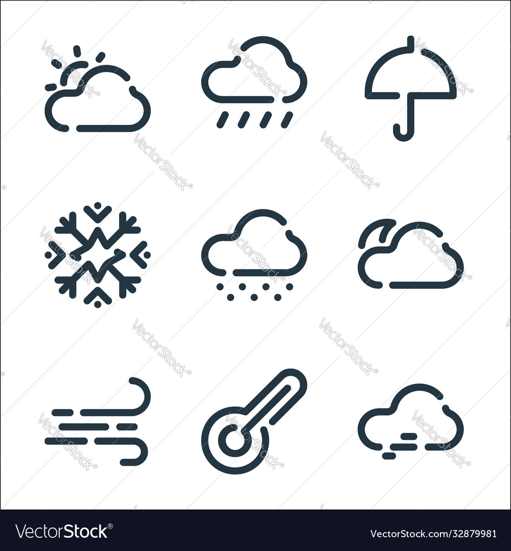 Weather line icons linear set quality