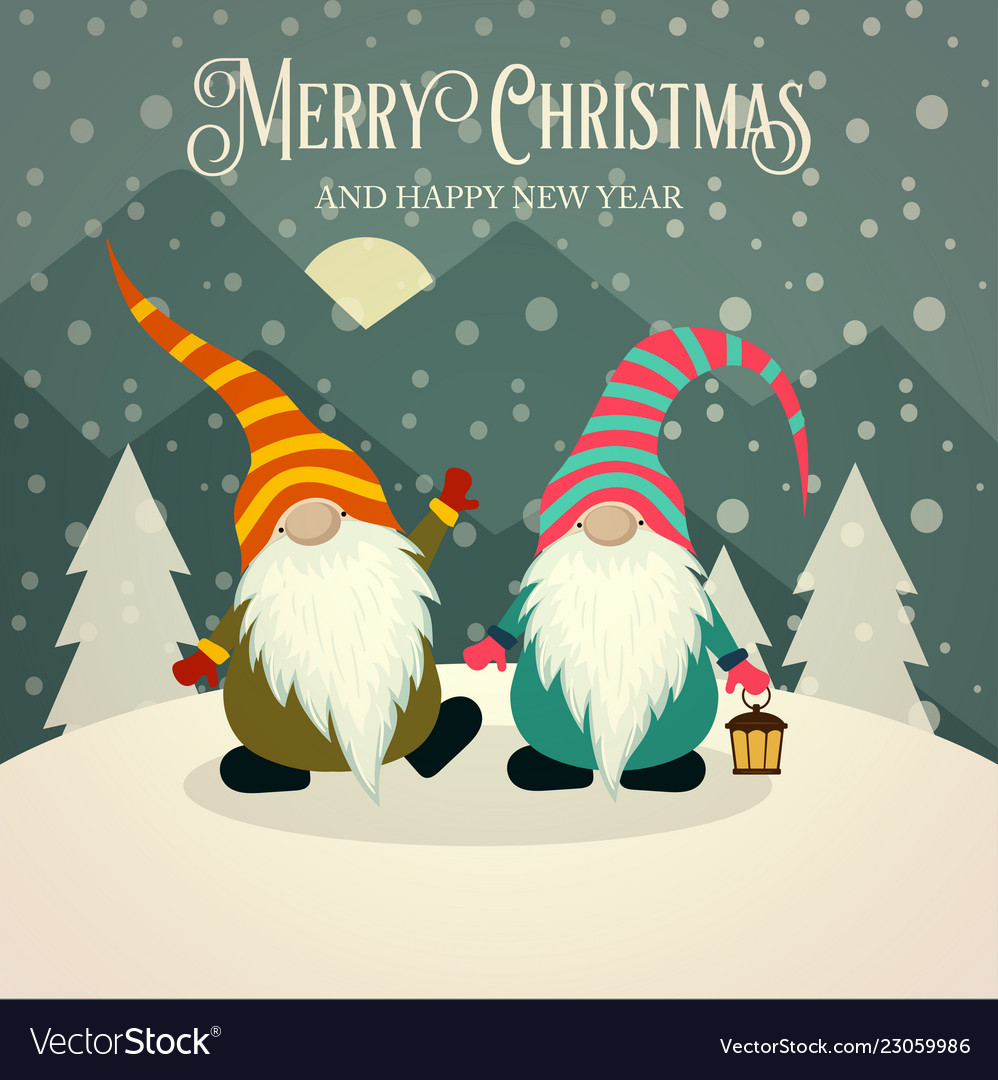 Beautiful retro christmas card with gnomes Vector Image