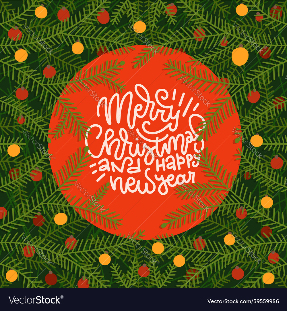 Christmas green pine branches with red and yellow vector image Christmas green pine branches with red and yellow