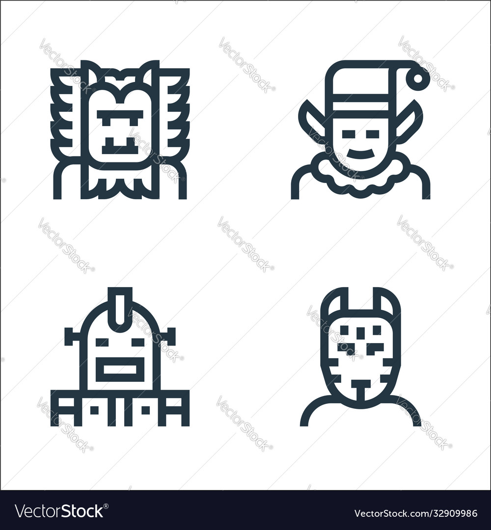 Fantastic characters line icons linear set vector image Fantastic characters line icons linear set