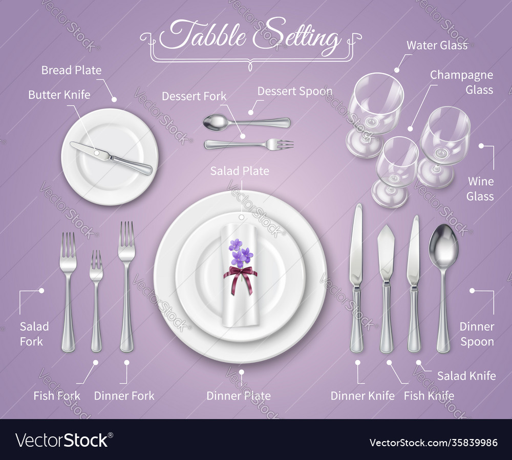 Formal dinner place setting infographics vector image Formal dinner place setting infographics