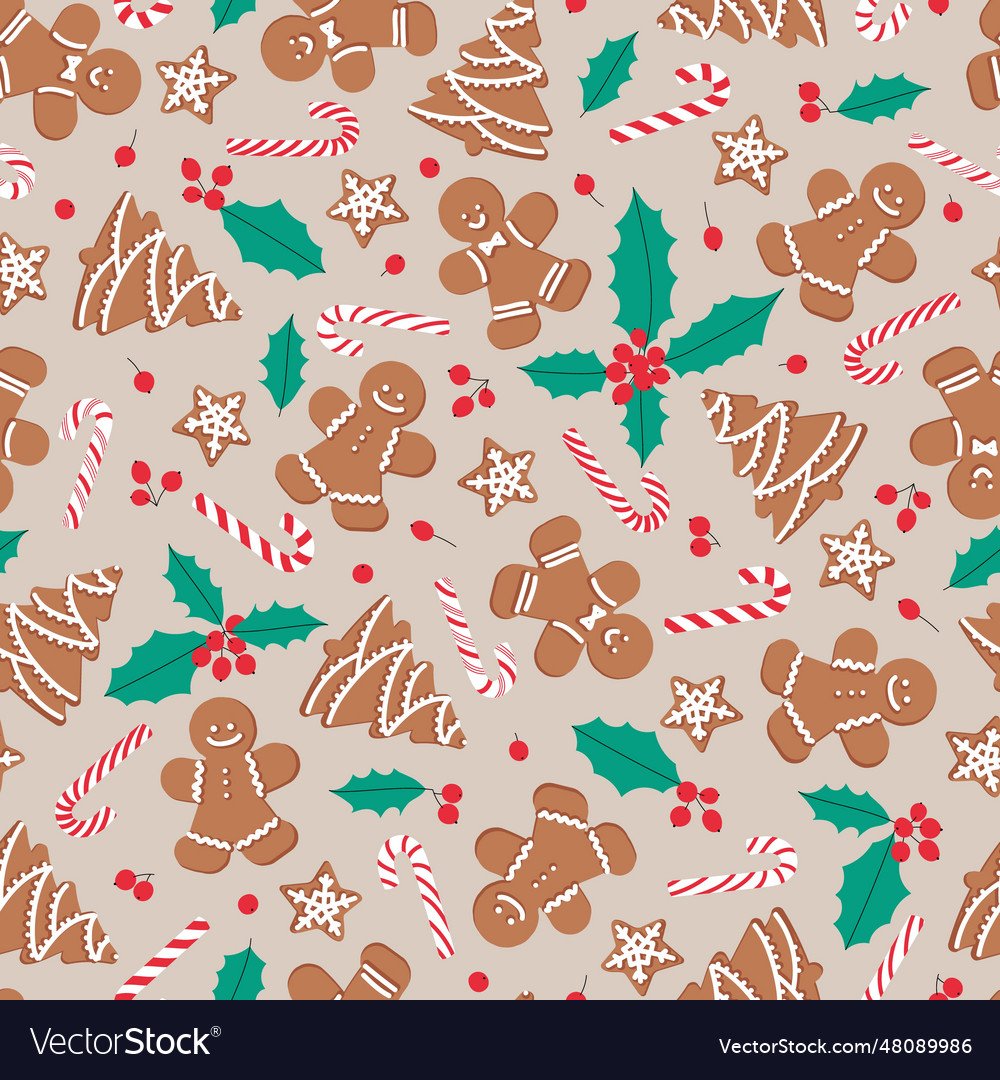 Gingerbread men trees stars with candy canes Vector Image