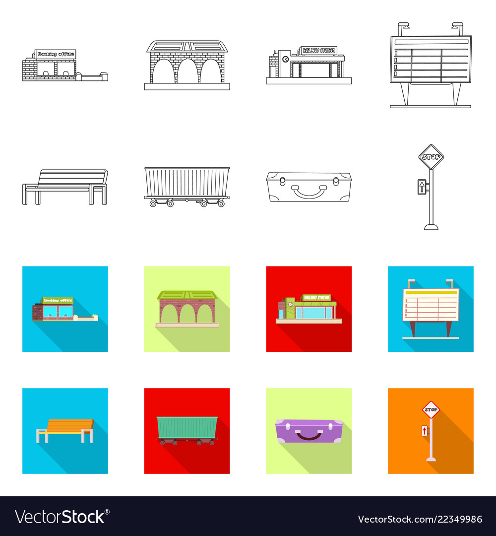 Isolated object of train and station sign set