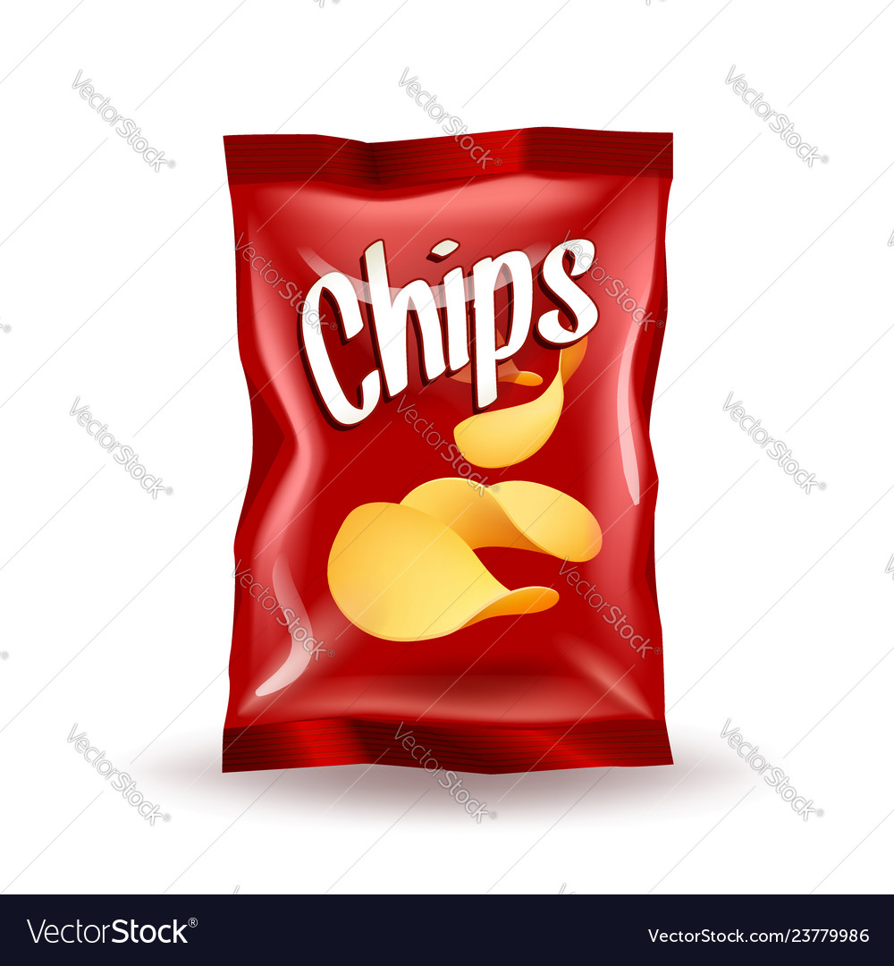 Realistic mockup package of red chips package with