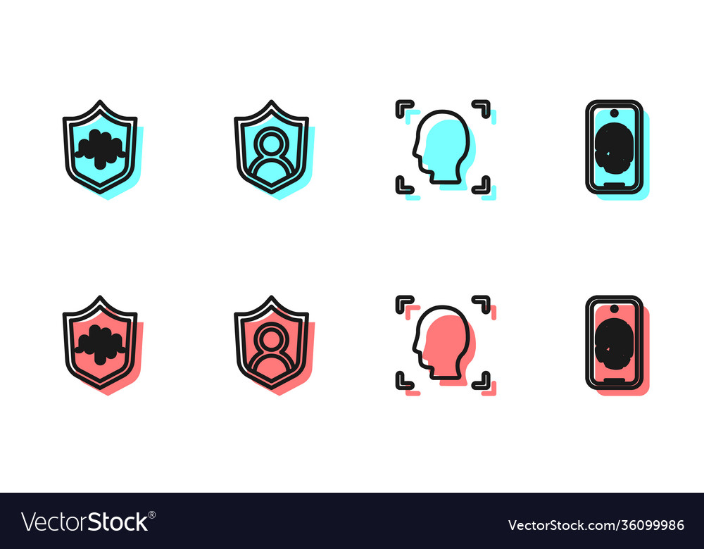 Set line face recognition shield voice user vector image Set line face recognition shield voice user