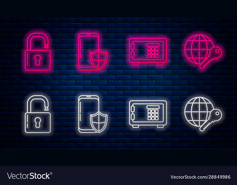 Set line smartphone with security shield safe vector image Set line smartphone with security shield safe