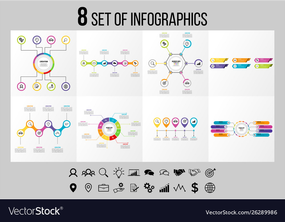 Set of infographics elements design template vector image Set of infographics elements design template