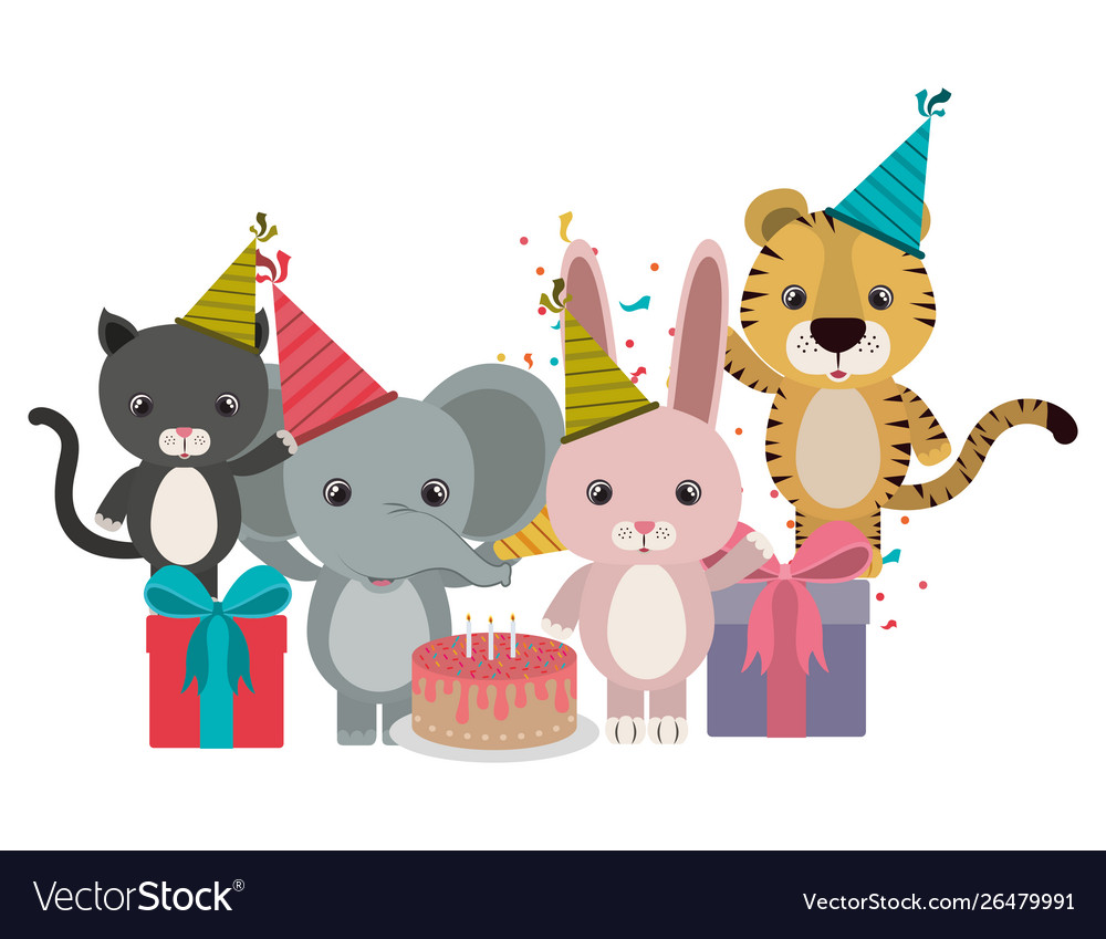 Card Celebration With Animals On White Royalty Free Vector