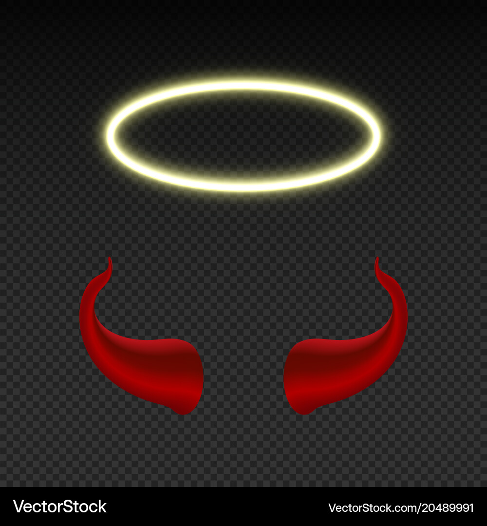 Devil horns and shining angel nimbus heaven Vector Image