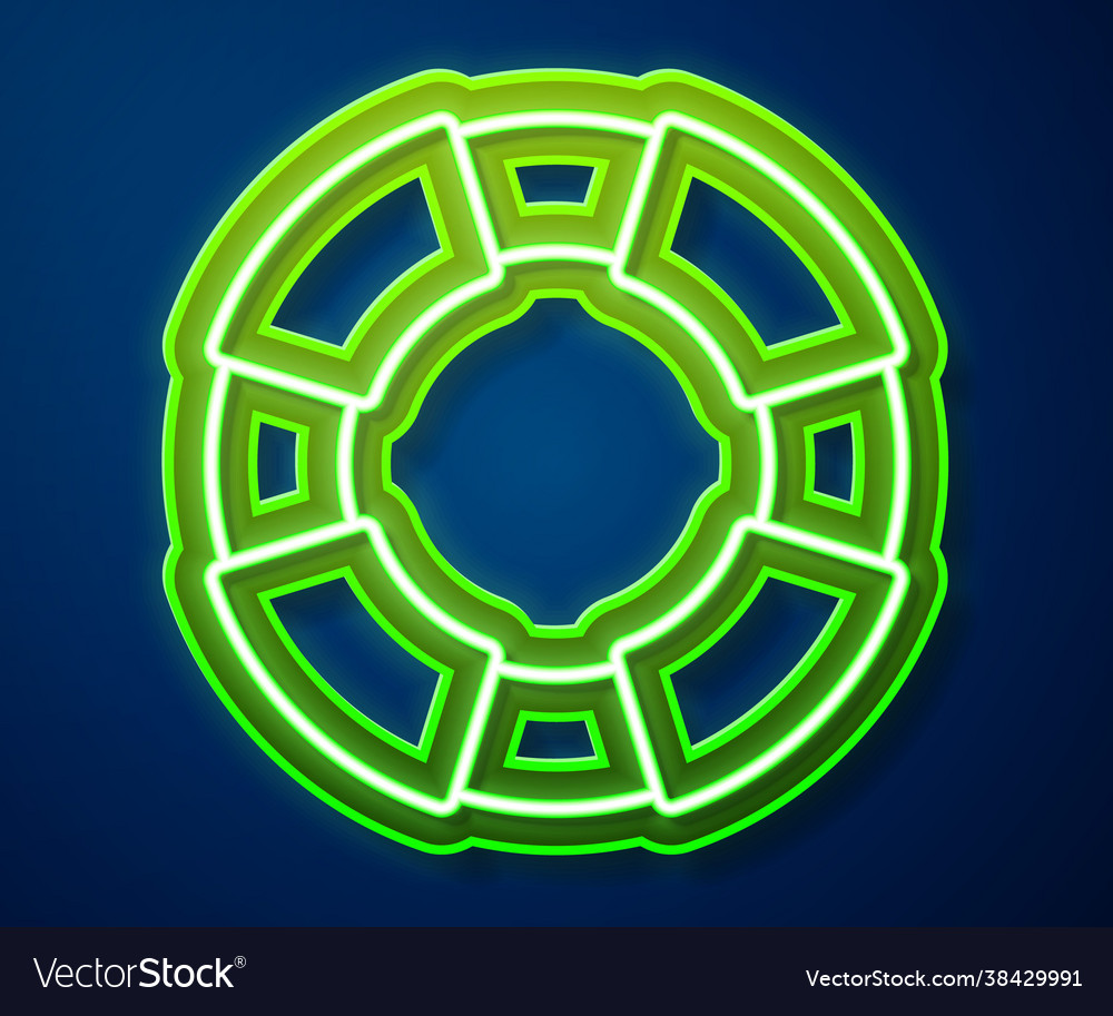 Glowing neon line lifebuoy icon isolated on blue