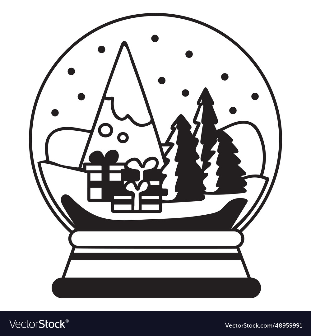 Presents scene snow globe stroke Royalty Free Vector Image