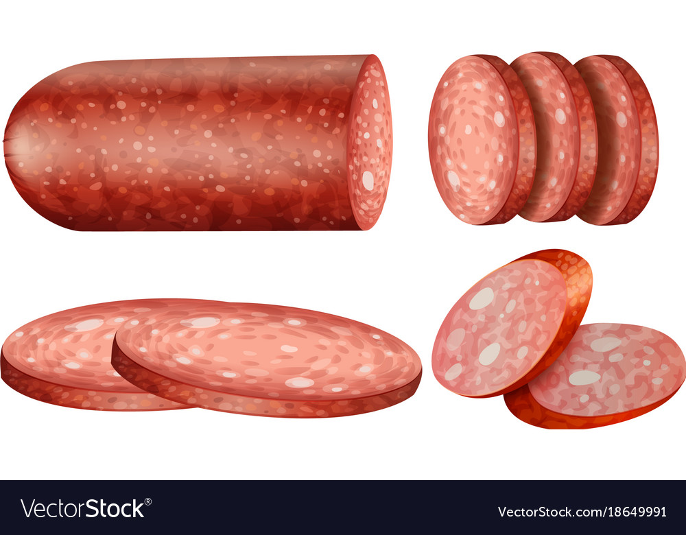 Salami slices on white background