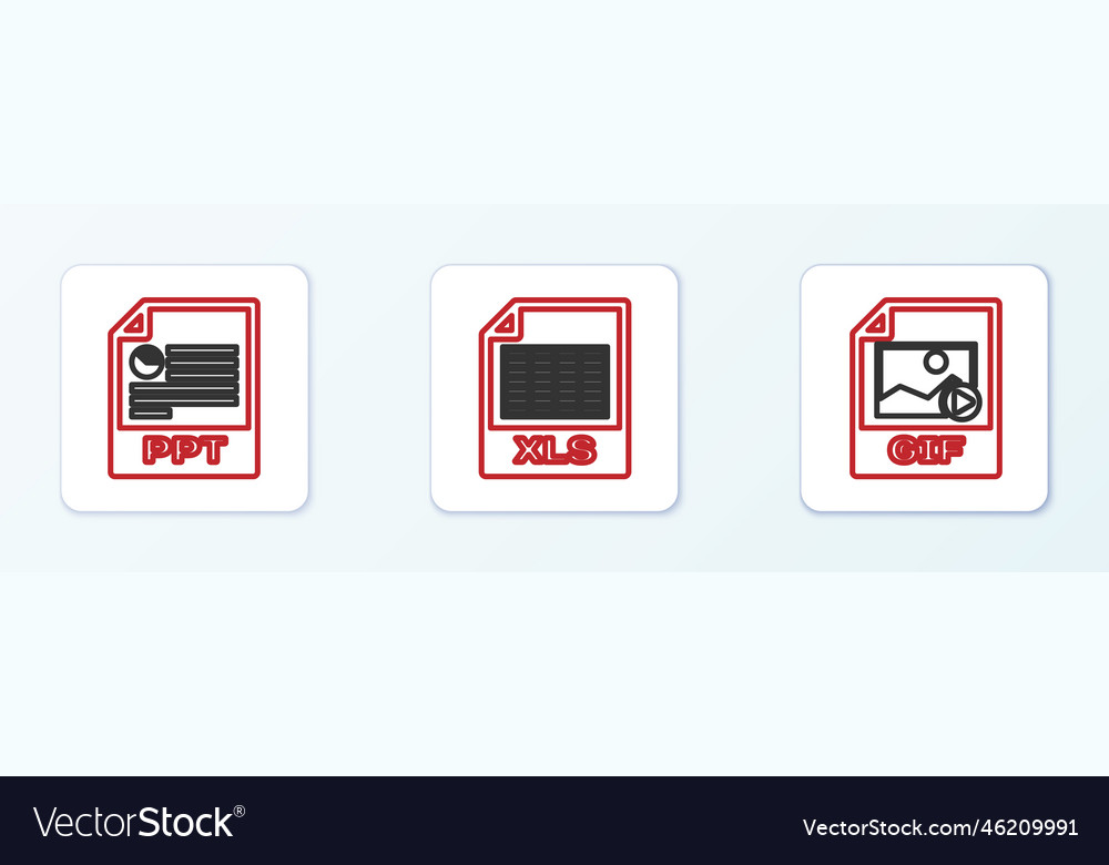 Set line gif file document ppt and xls icon
