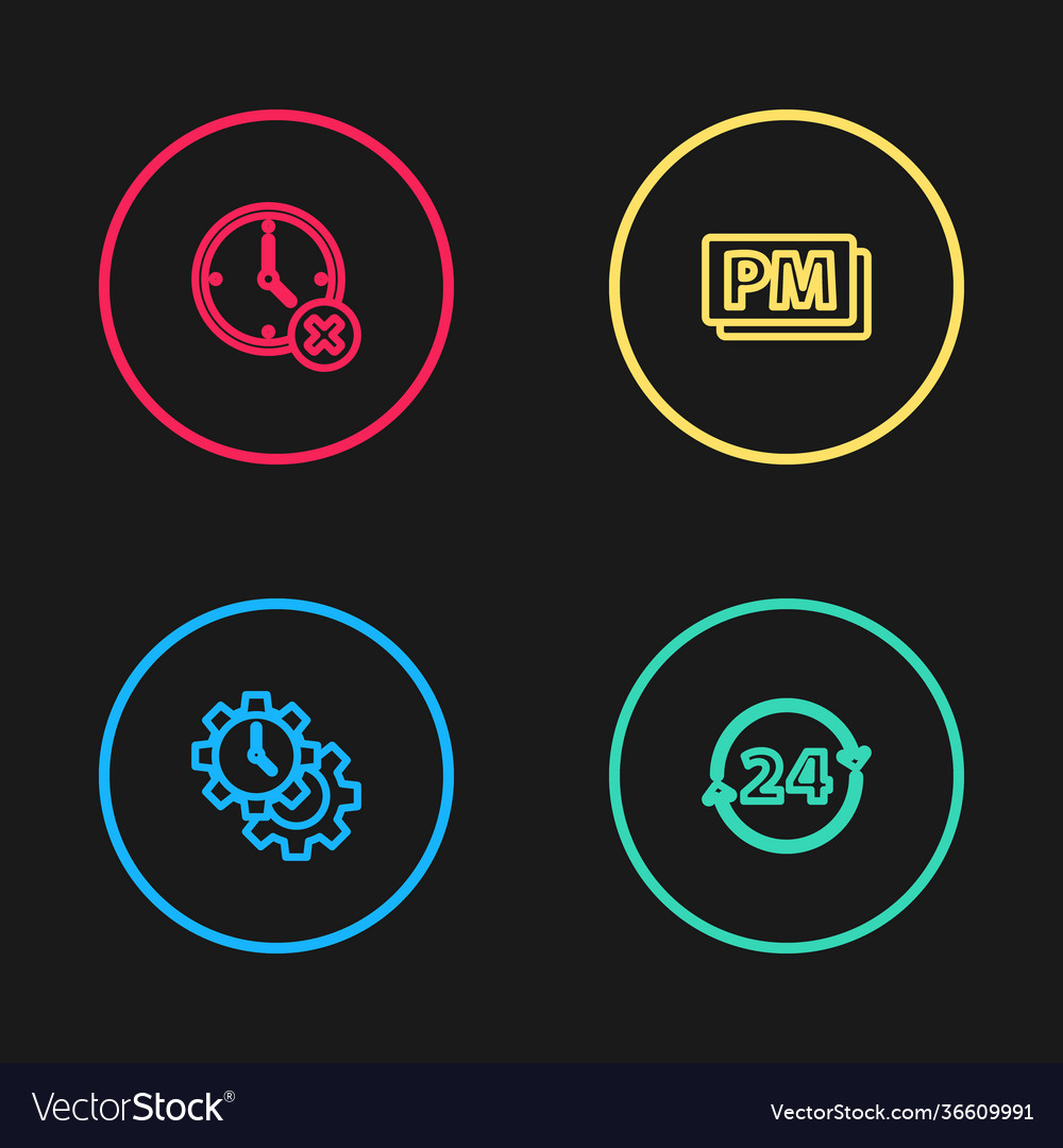 Set line time management clock 24 hours pm vector image Set line time management clock 24 hours pm